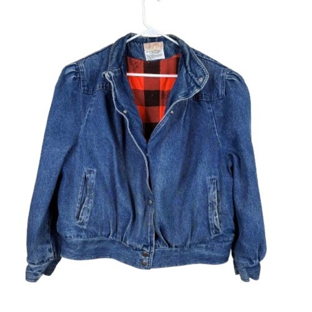 VTG 90s Daniel Buffalo Plaid Flannel Lined Denim Jacket Size 20 Retro